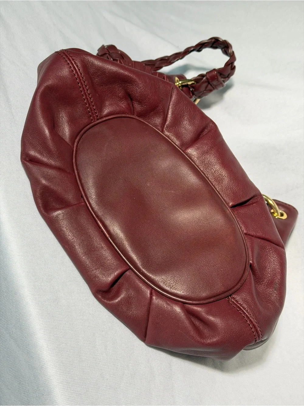 Michael Kors Burgundy Leather Braided Grommet Tassel Shoulder Bag Gold Hardware